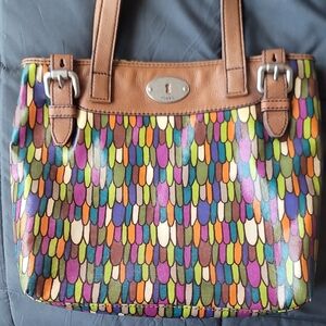 Fossil Colorful Feather Pattern Tote